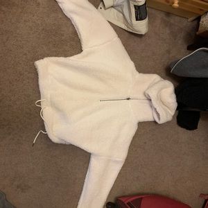 white fleece zip up hoodie